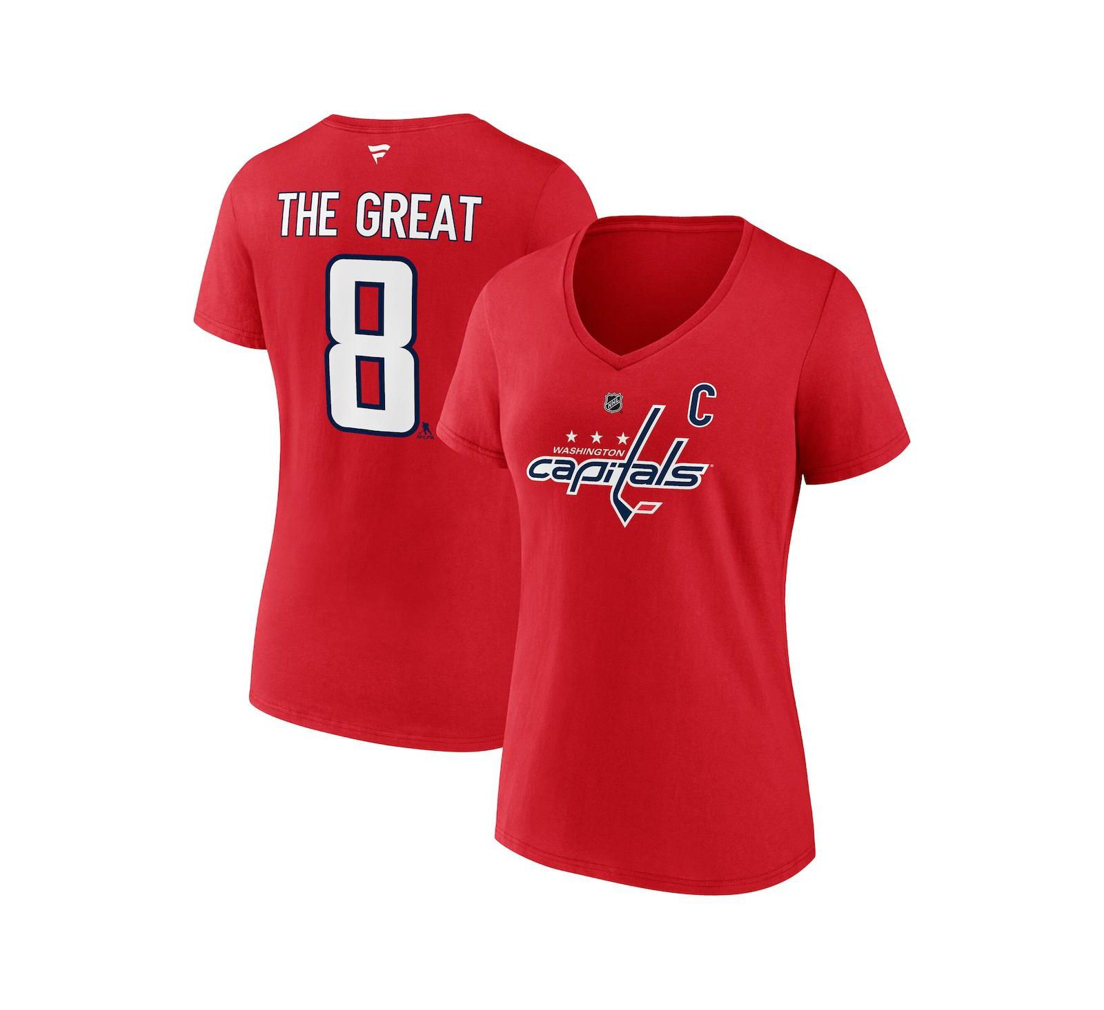 Женская футболка Fanatics Alexander Ovechkin Athletic Red Washington Capitals NHL All-Time Leading Goal Scorer The Great 8 V-Neck
