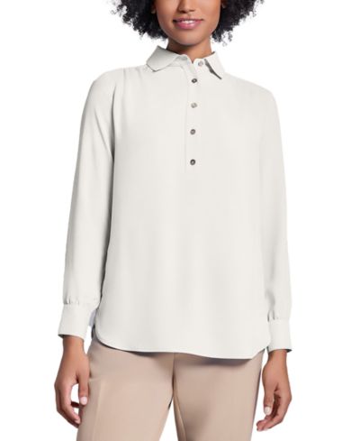 Jones New York Long Sleeve Shirttail Side Button Popover Tunic