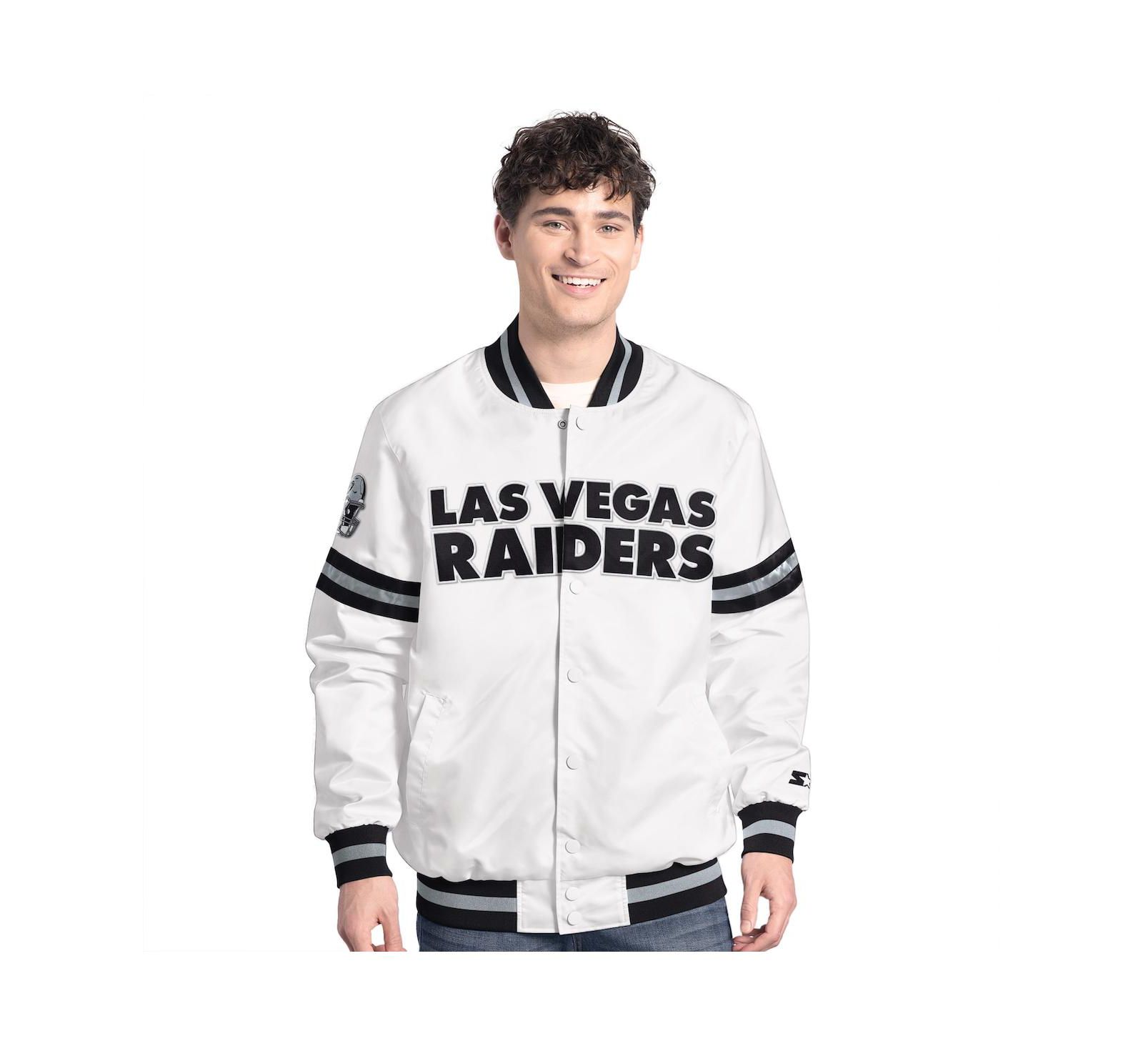 Starter Men's White Las Vegas Raiders Scout Full-Snap Varsity Jacket