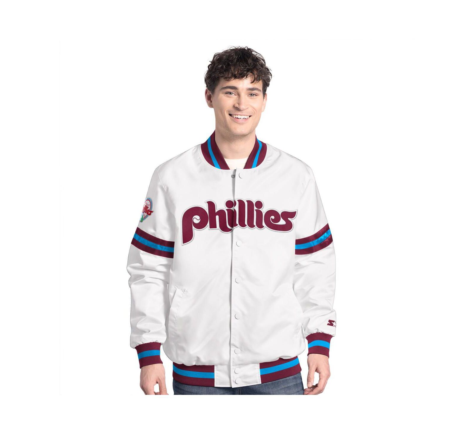 Starter Men's White Philadelphia Phillies Cooperstown Scout Full-Snap Varsity Jacket