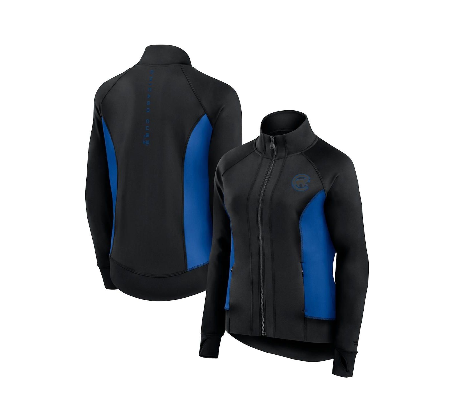 Fanatics Women's Black Chicago Cubs Studio Fitted Full-Zip Gym Track Jacket
