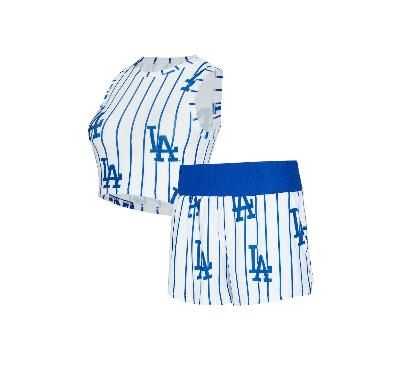 Concepts Sport Women's 2-Piece White Los Angeles Dodgers Pinstripe Record Tank Top and Short Set