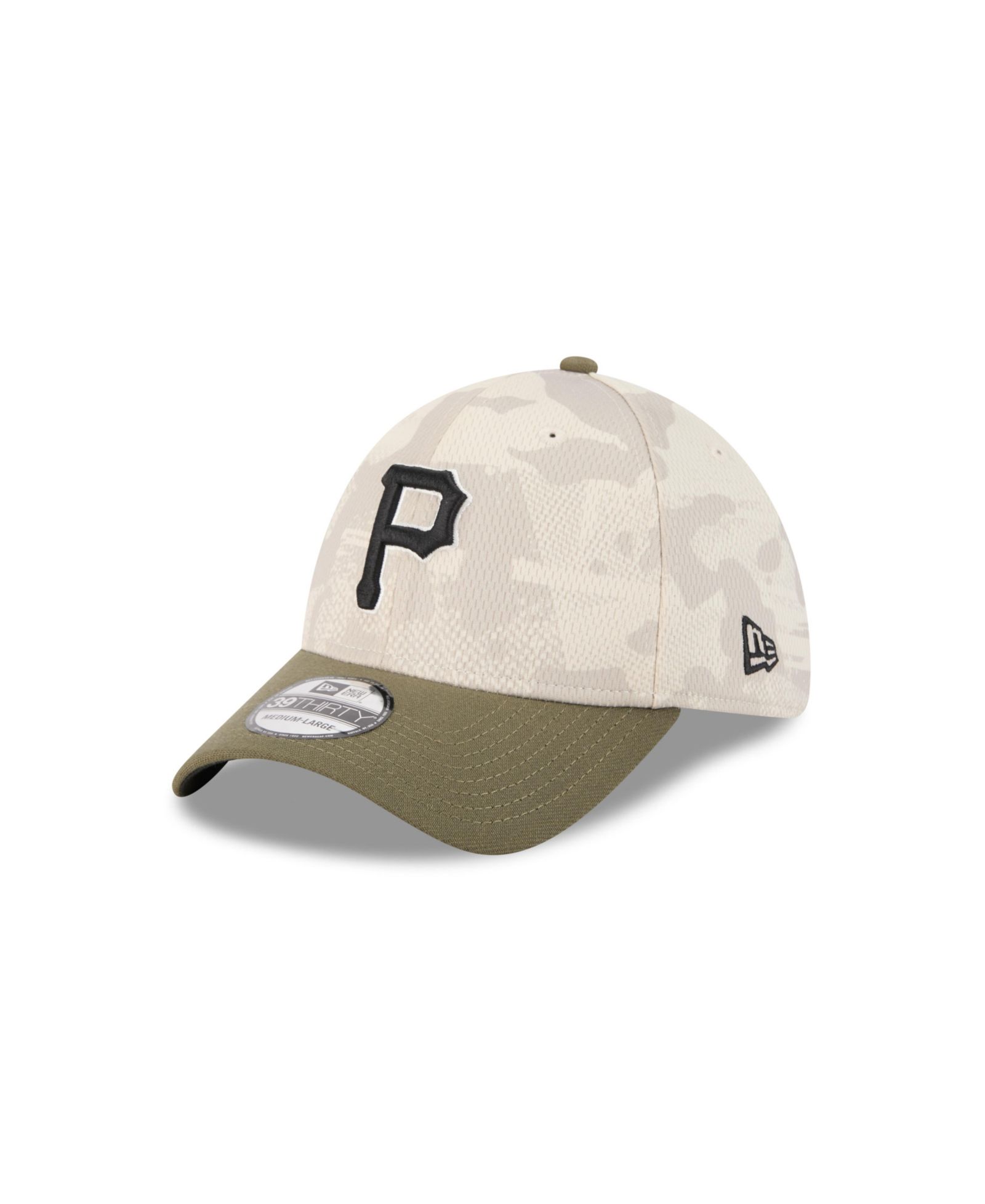 Кепка New Era Men's Light Beige/Olive Pittsburgh Pirates 2025 Armed Forces Day 39THIRTY Flex