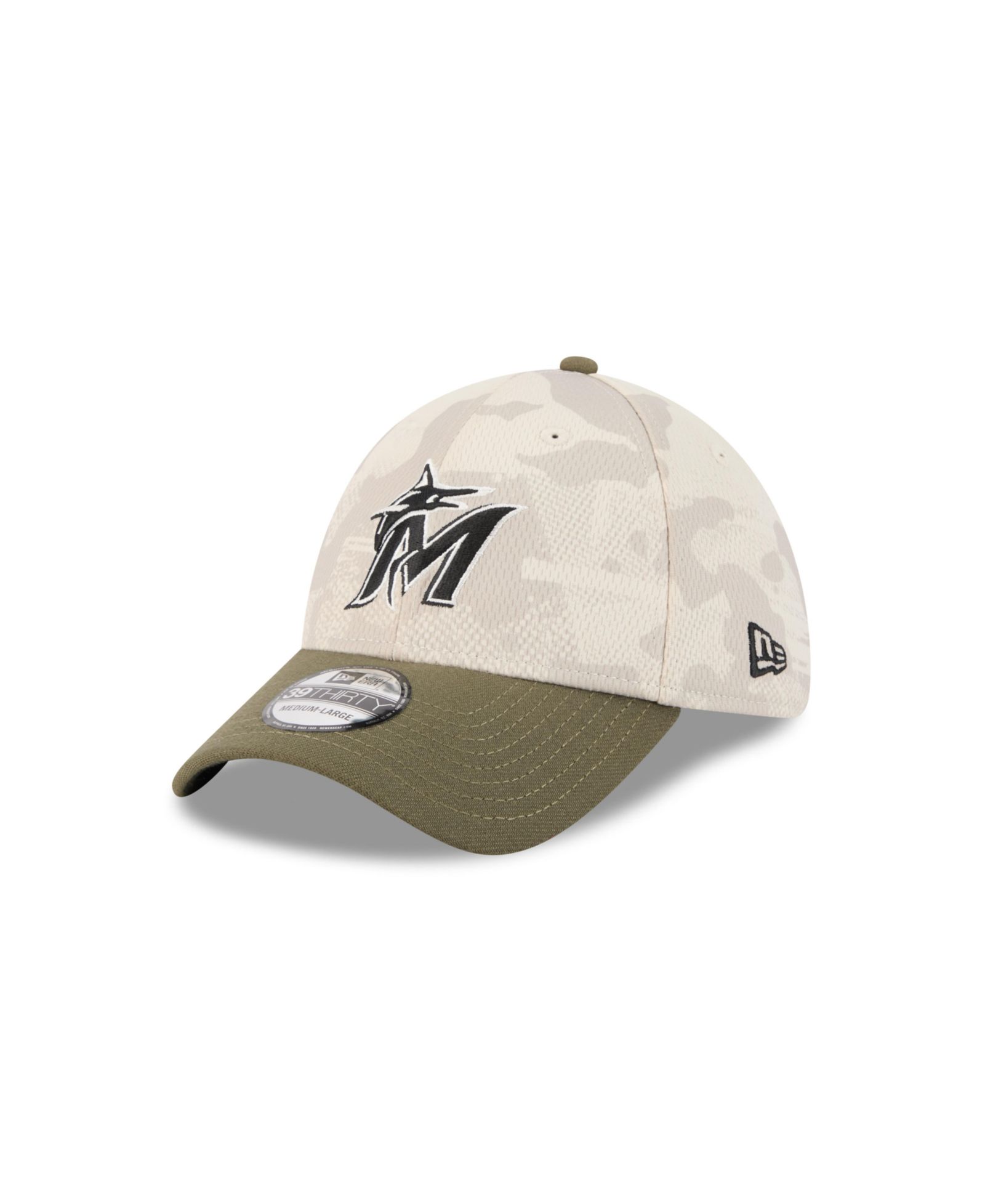 Мужская кепка New Era Miami Marlins 2025 Armed Forces Day 39THIRTY Flex, светло-бежевый/оливковый