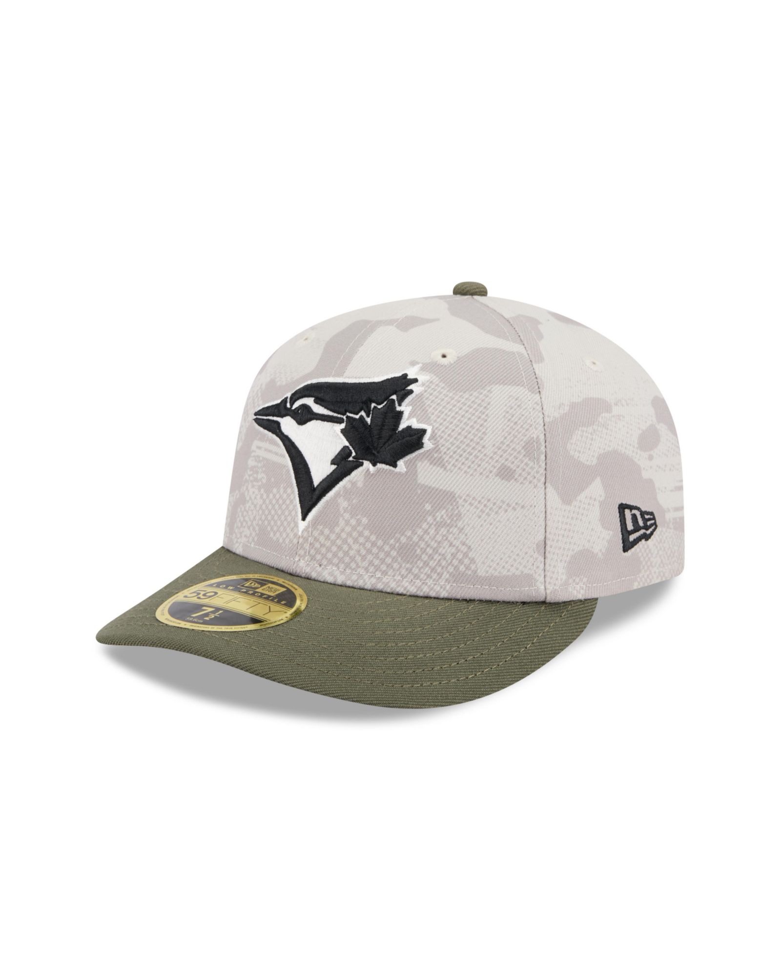 Мужская бейсболка New Era Toronto Blue Jays 2025 Armed Forces Day Low Profile 59FIFTY светло-бежевого и оливкового цвета