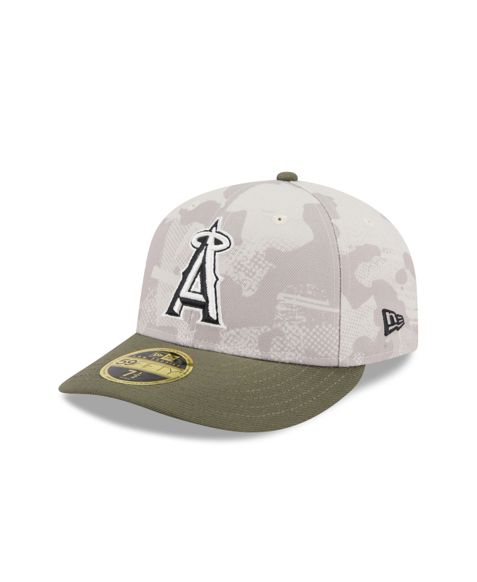 Мужская кепка New Era Los Angeles Angels 2025 Armed Forces Day Low Profile 59FIFTY Fitted Hat Light Beige/Olive
