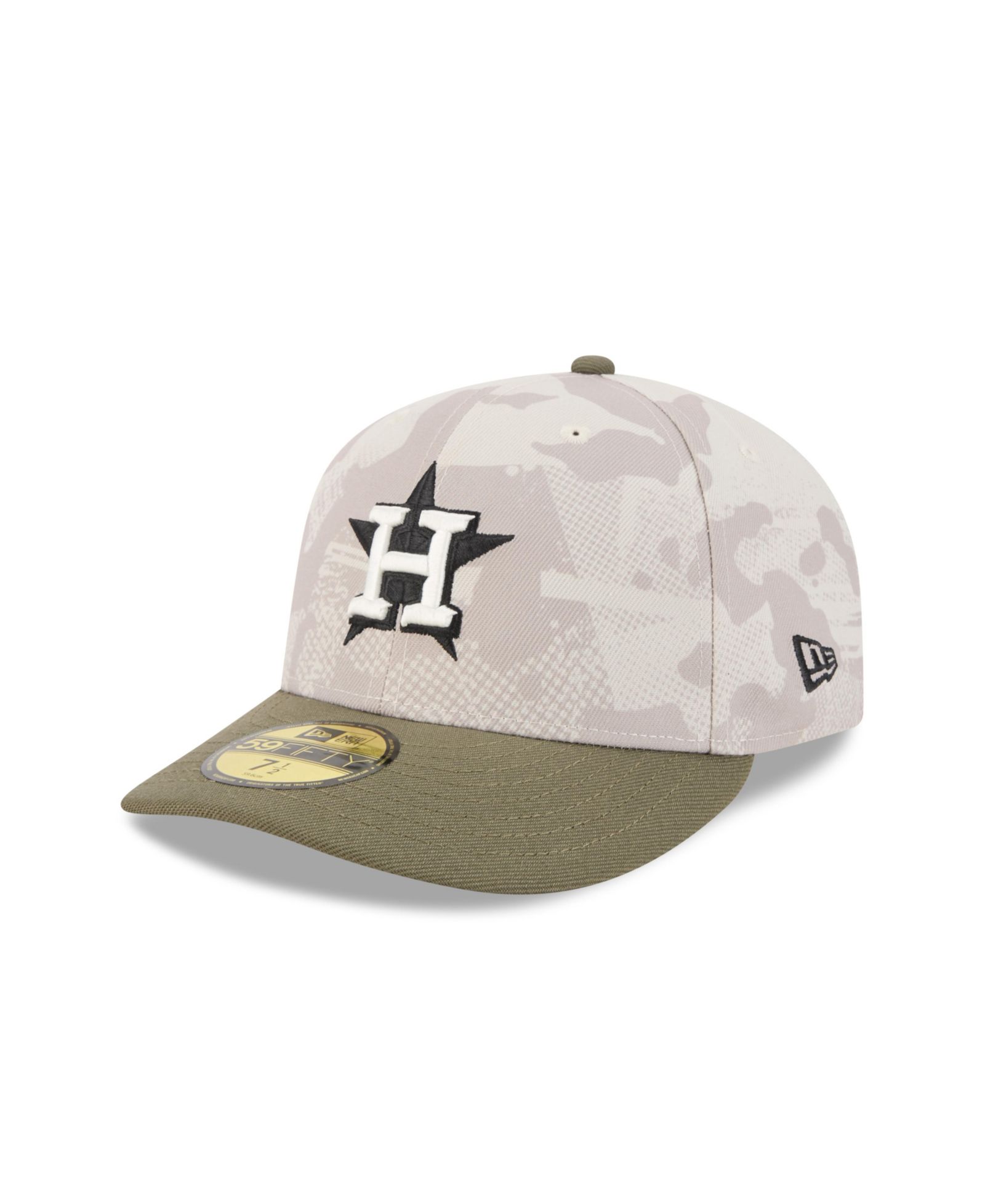 Мужская кепка New Era Light Beige/Olive Houston Astros 2025 Armed Forces Day 59FIFTY Fitted