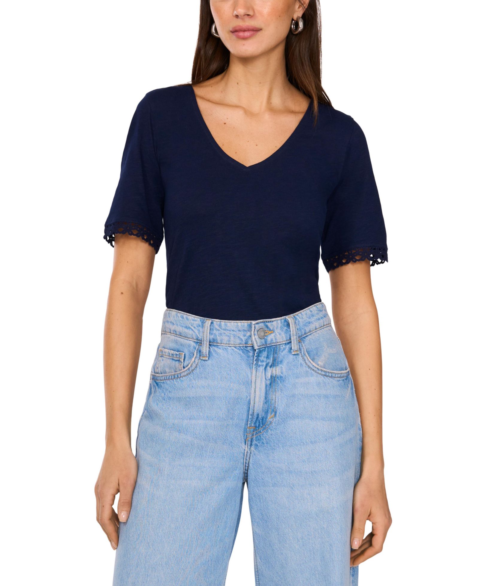 Топ Vince Camuto Women's Cotton V-Neck Crochet-Trim