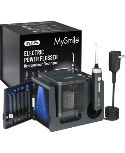 MySmile LP233 Pro UVC Sterilizable Countertop Water Flosser 800ML Tank Digital Display with a Water Filter 3 Modes and 6 Jet Tips (Lightning Silver)
