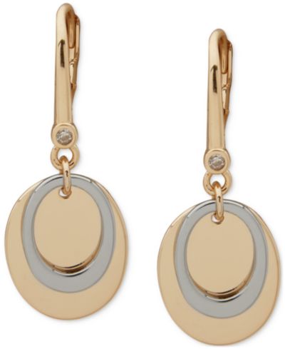 DKNY Two-Tone Oval Shaky Crystal Faceted Drop Earrings