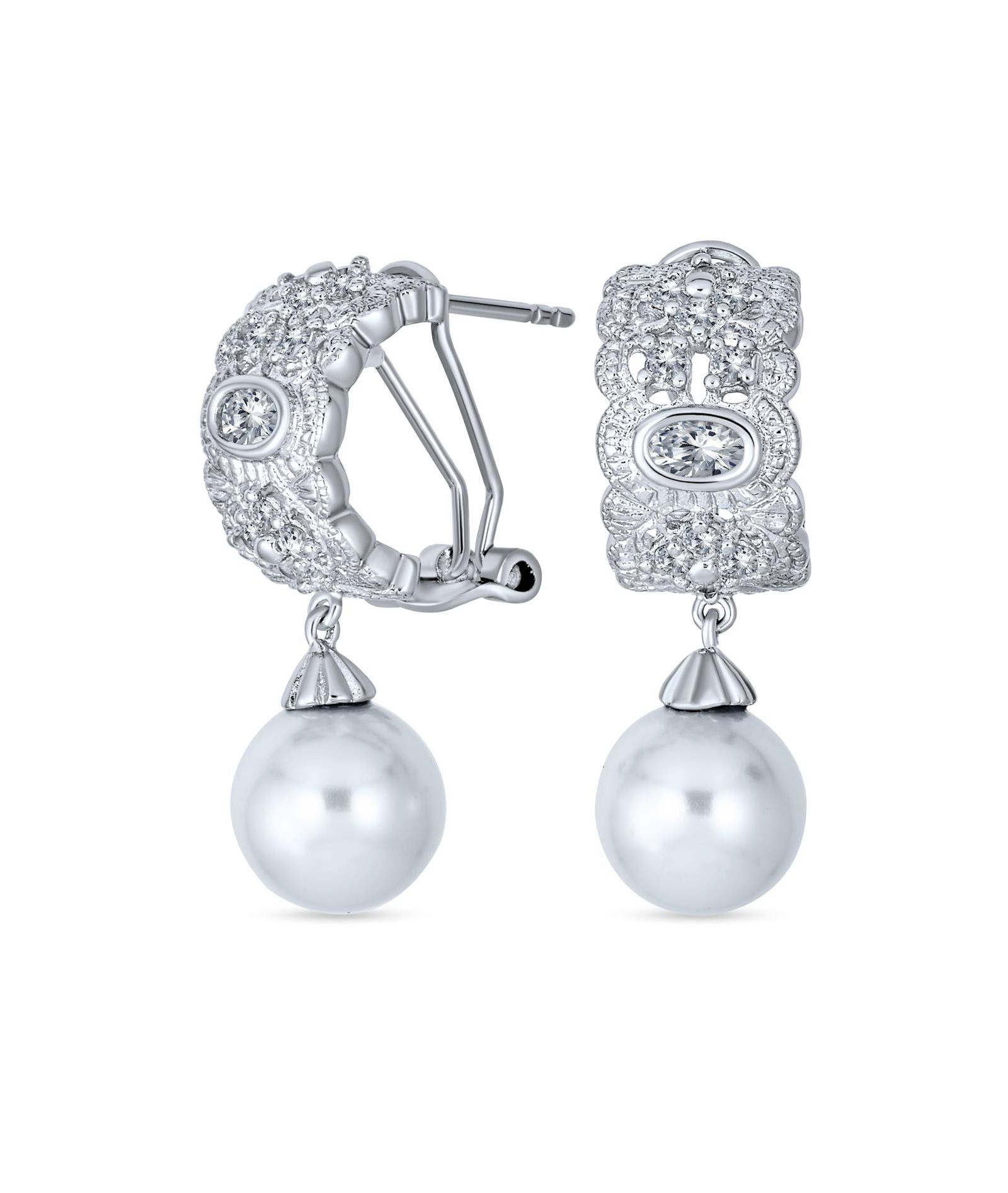 Bling Jewelry Свадебные серьги с жемчугом и фисташковым узором