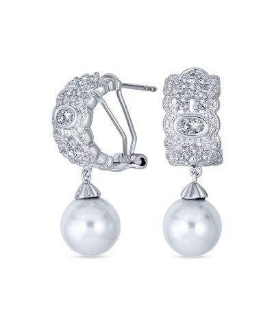 Bling Jewelry Свадебные серьги с жемчугом и фисташковым узором