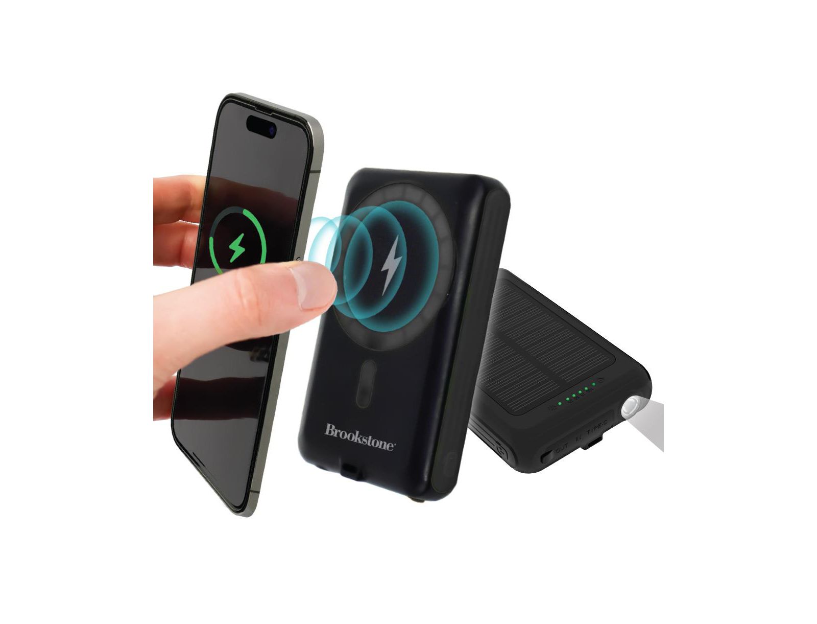 Brookstone 5,000mAh Solar-Powered MagSafe Wireless-Charging Power Bank Compatible with MagSafe-Enabled Devices