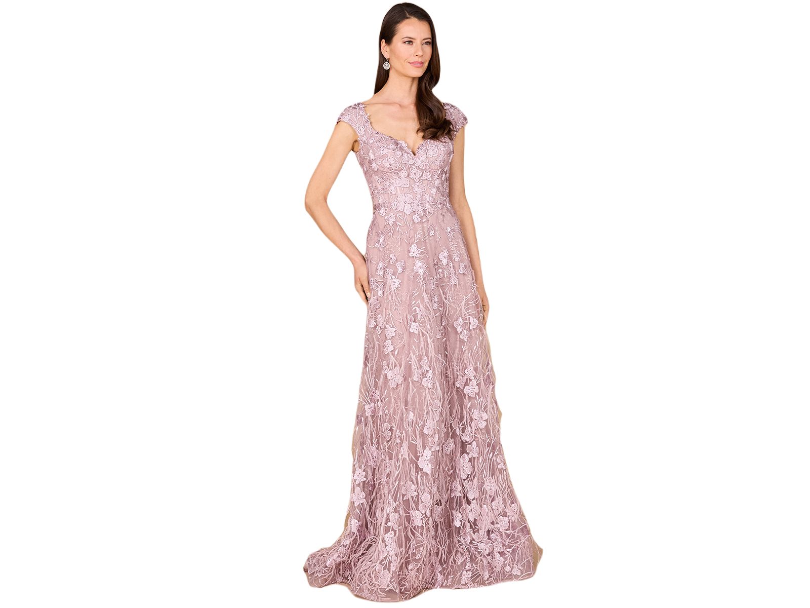 Lara Women's Cap Sleeves, A-line Dress with Feathers