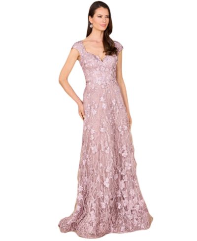 Lara Women's Cap Sleeves, A-line Dress with Feathers
