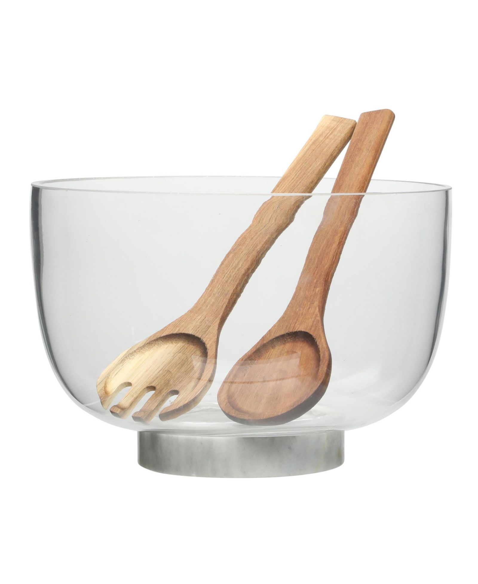 Набор стеклянных салатников Gibson Home Wildgreens с Marble Base и Acacia Serving Utensils