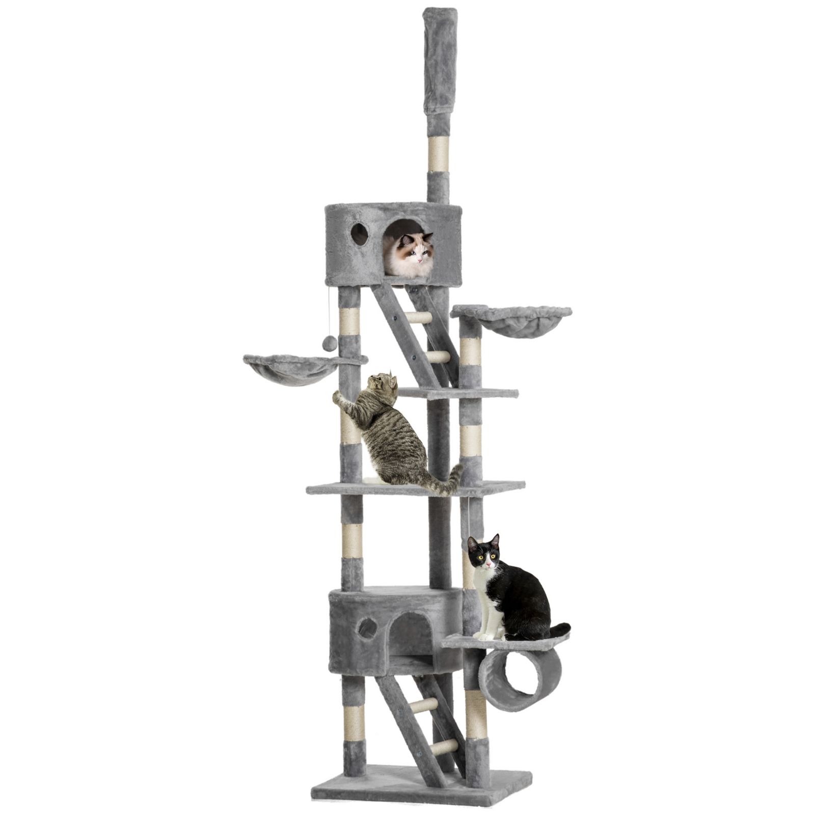 PawHut Floor to Ceiling Cat Tree, 94.5"-102.5" Adjustable Height Cat Tower