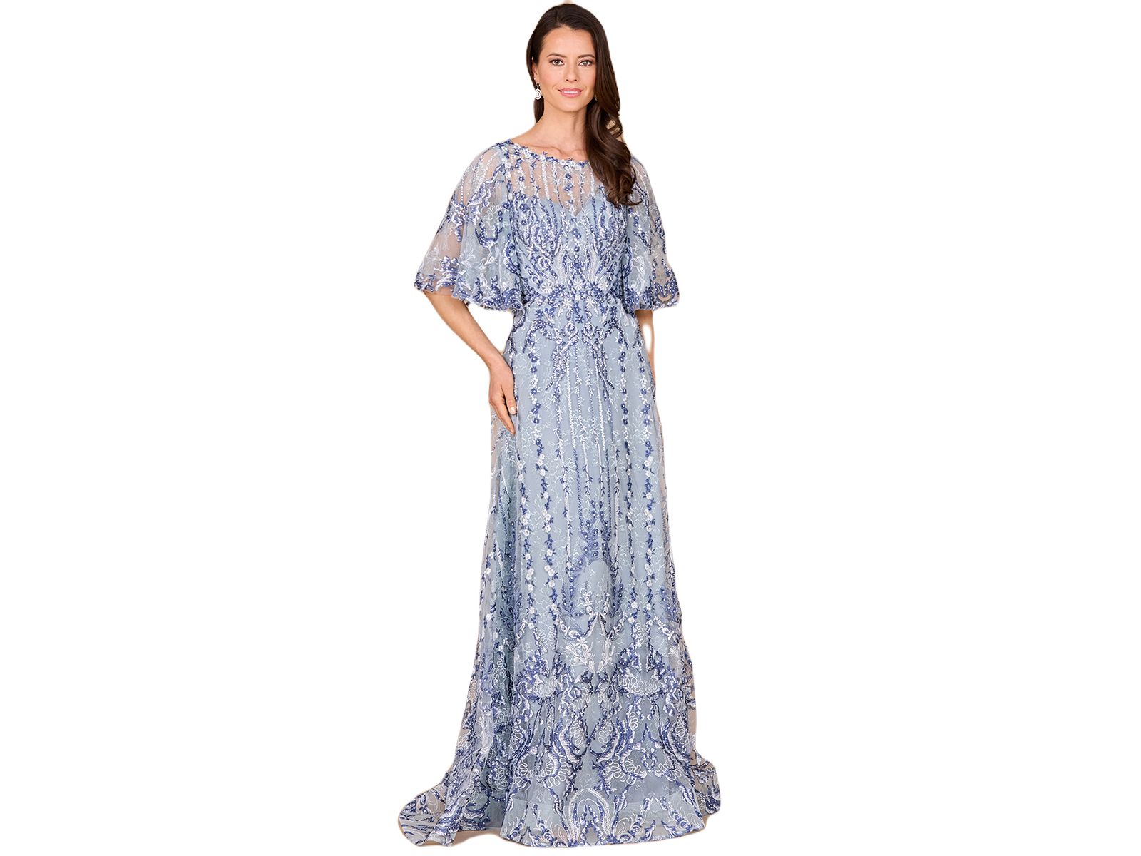 Lara Women's Embroidered, Cape Sleeve A-line Gown