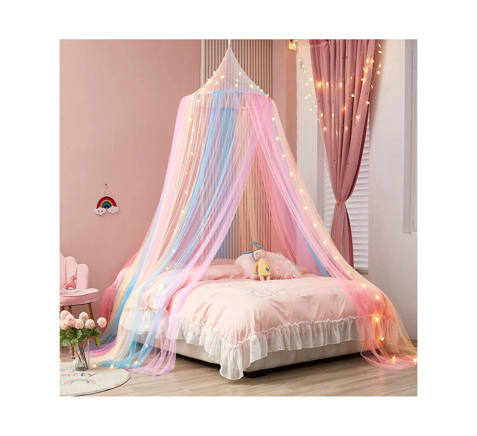 Kate Aurora Breathable Juvi Princess Rainbow Color Hanging Dome Canopy Tent Curtain Drape