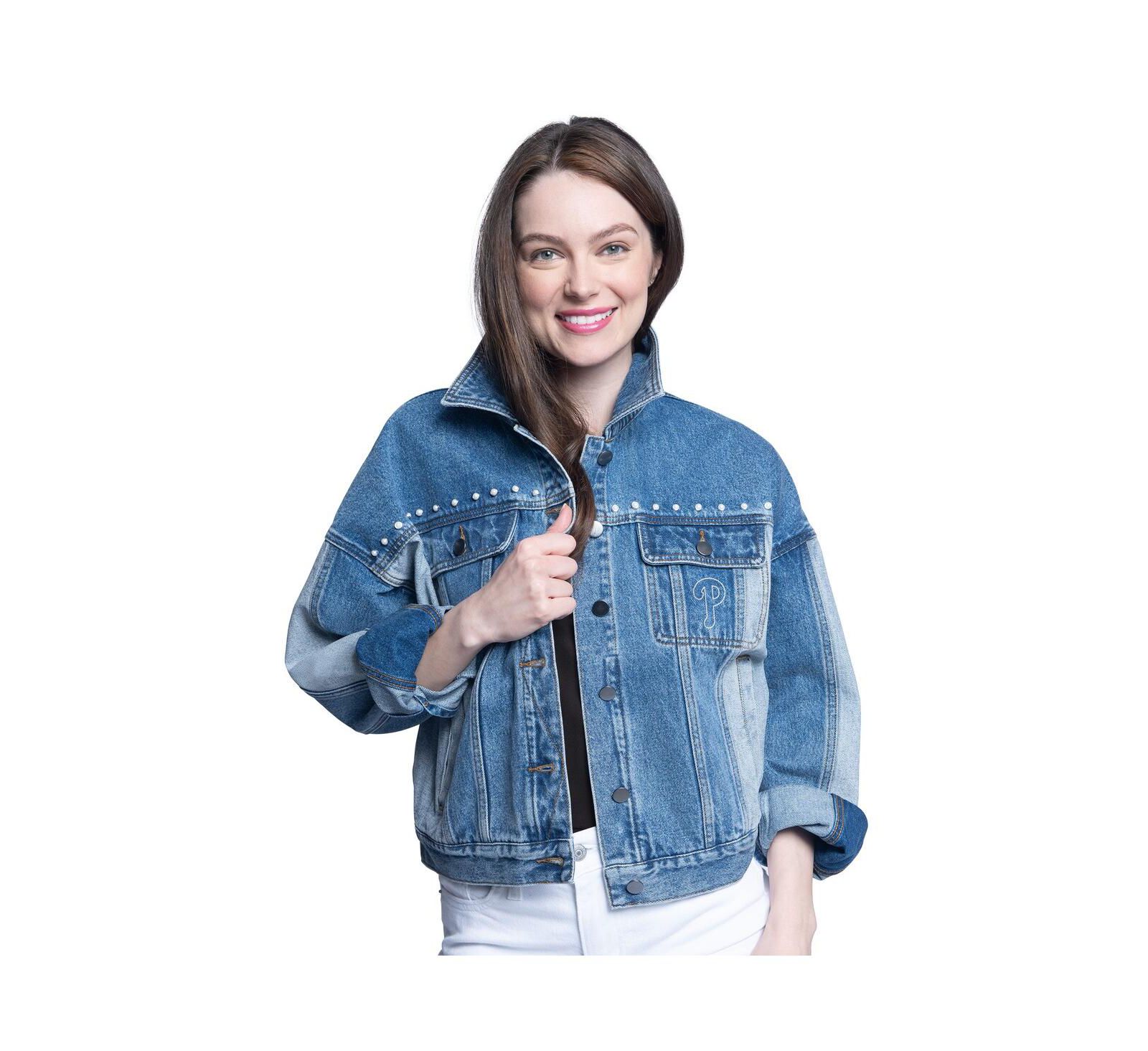 G-III Sports by Carl Banks Women's Philadelphia Phillies Victory Oversized Button-Up Denim Jacket