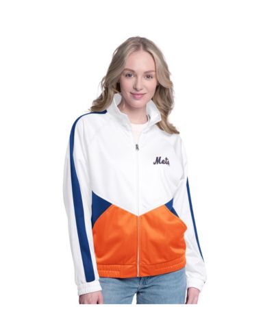 Ветровка G-III Sports by Carl Banks Women's White/Royal New York Mets Rally Rhinestone Raglan Full-Zip Track