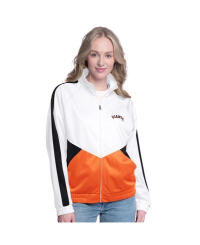 G-III Sports by Carl Banks Women's White/Black San Francisco Giants Rally Rhinestone Raglan Full-Zip Track Jacket