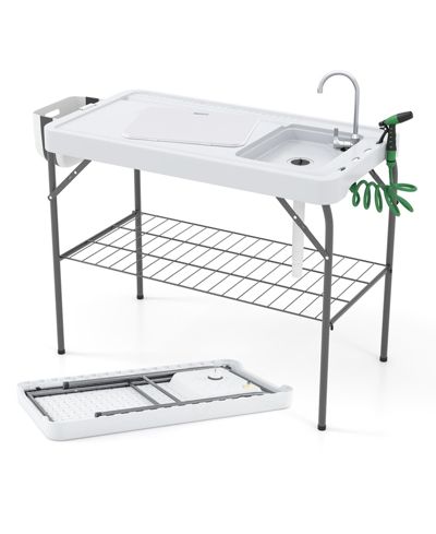2 in 1 Folding Fish Cleaning Table with Sink and Faucet for Patio BBQ