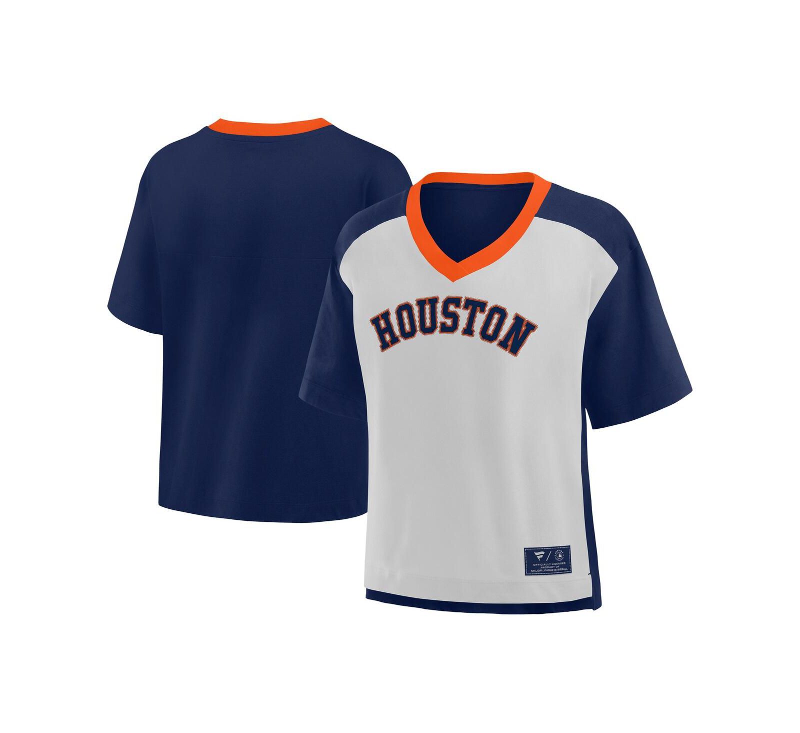 Fanatics Women's Navy/Graphite Houston Astros Oversized Race to Win V-Neck T-Shirt