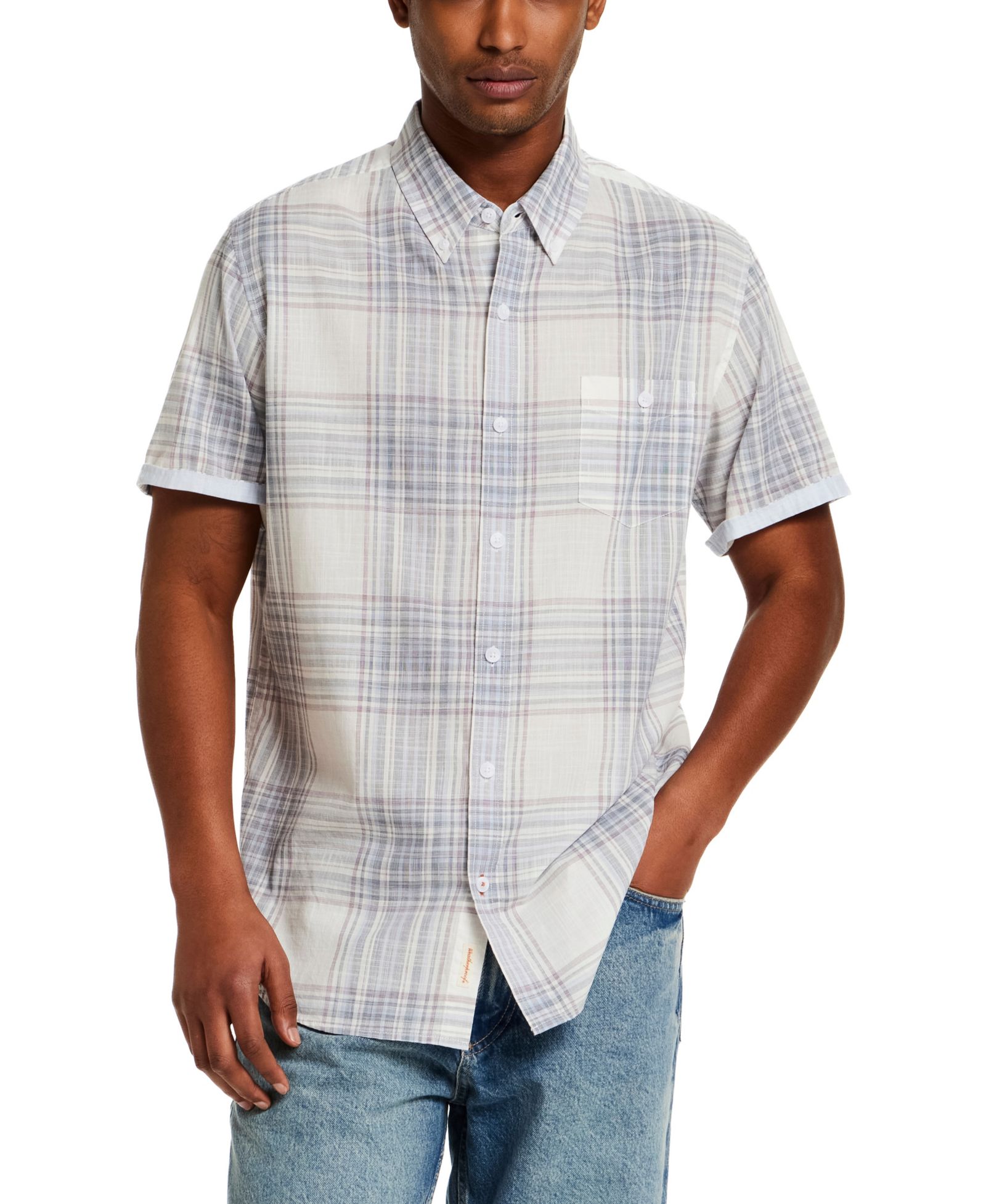 Weatherproof Vintage Мужской Short-Sleeve Button Down 100% Cotton Plaid Shirt
