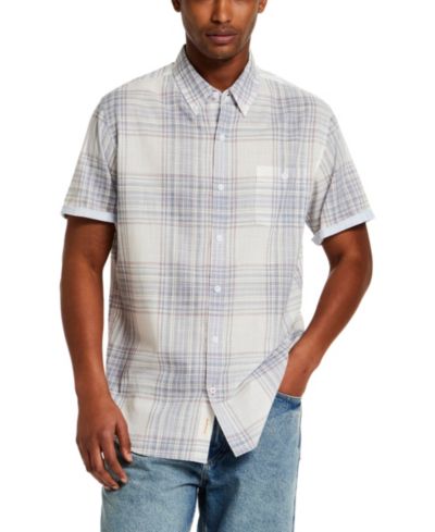 Weatherproof Vintage Мужской Short-Sleeve Button Down 100% Cotton Plaid Shirt