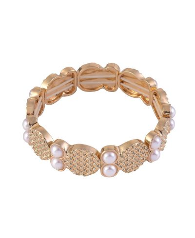 Laundry by Shelli Segal Textured Tone Stretch Bracelet with Pearl Accents