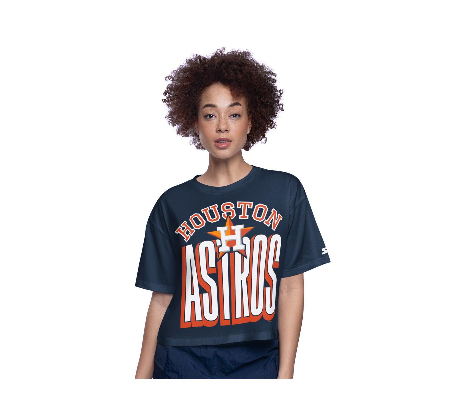 Starter Women's Navy Houston Astros Play the Ball Boxy Cropped T-Shirt