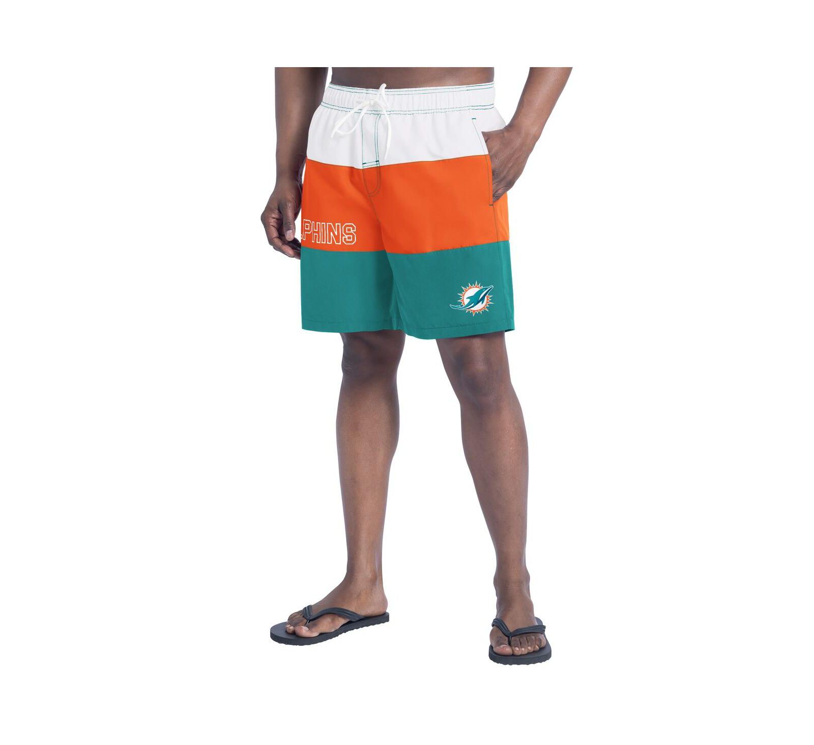 G-III Sports by Carl Banks Men's Aqua/Orange Miami Dolphins Sunrise Volley Swim Shorts