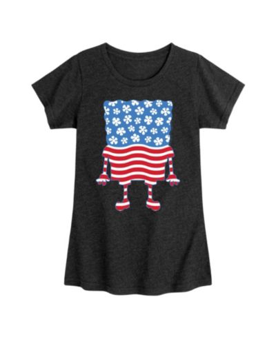 Hybrid Apparel Big Girls Sponge Bob Square Pants Americana Flag Graphic T-Shirt
