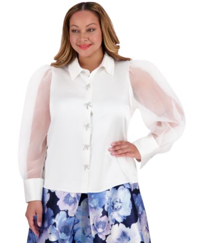 Блузка Muse Plus Size с бантом и рукавами епископ