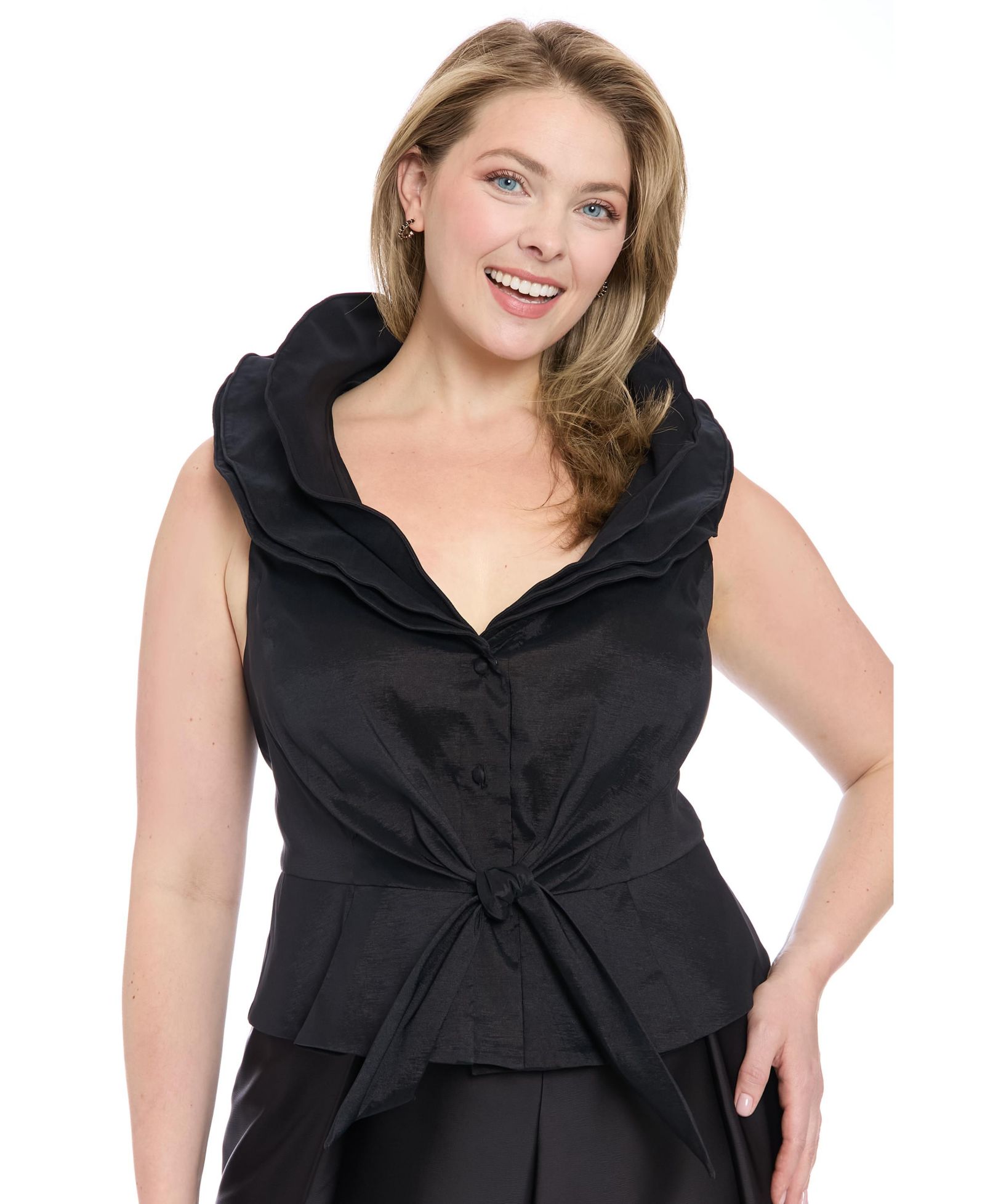 Muse Plus Size Sleeveless Knot-Front Taffeta Top