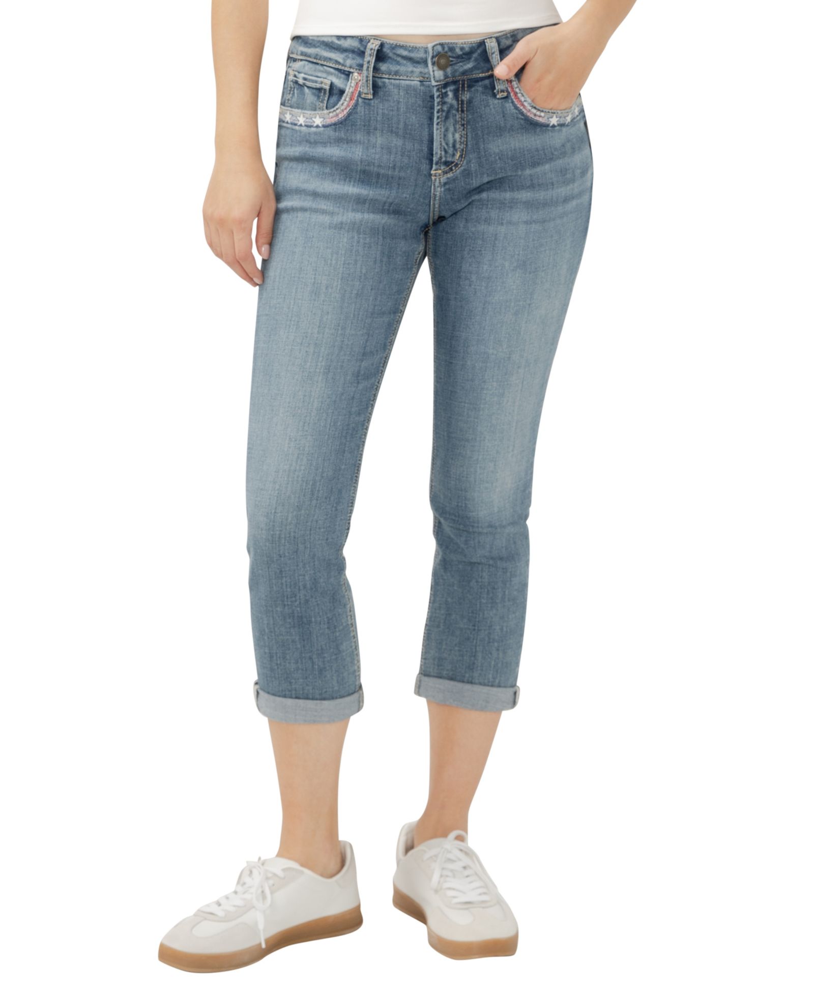 Silver Jeans Co. Женские джинсы Elyse Mid Rise Comfort Fit Capri