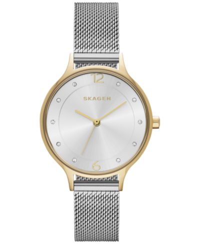 Женские часы Skagen Anita Two-Tone Stainless Steel Mesh Bracelet 30mm