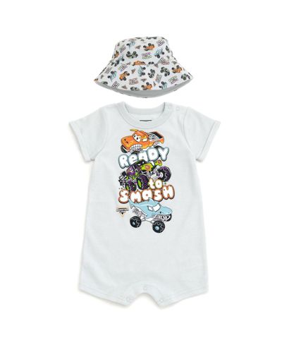 Monster Jam Toddler Boys Romper and Bucket Sun Hat Outfit Set