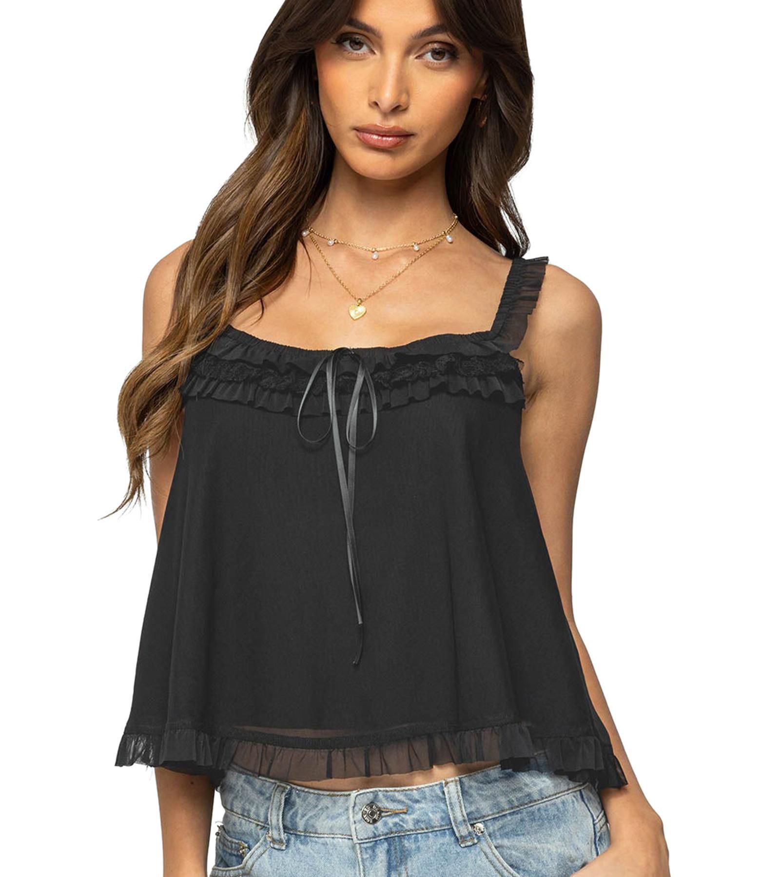 Edikted Women's Ruffle Mesh Babydoll Tank Top