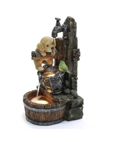 Уличный фонтан LuxenHome Puppy at the Farmhouse Resin with Lights