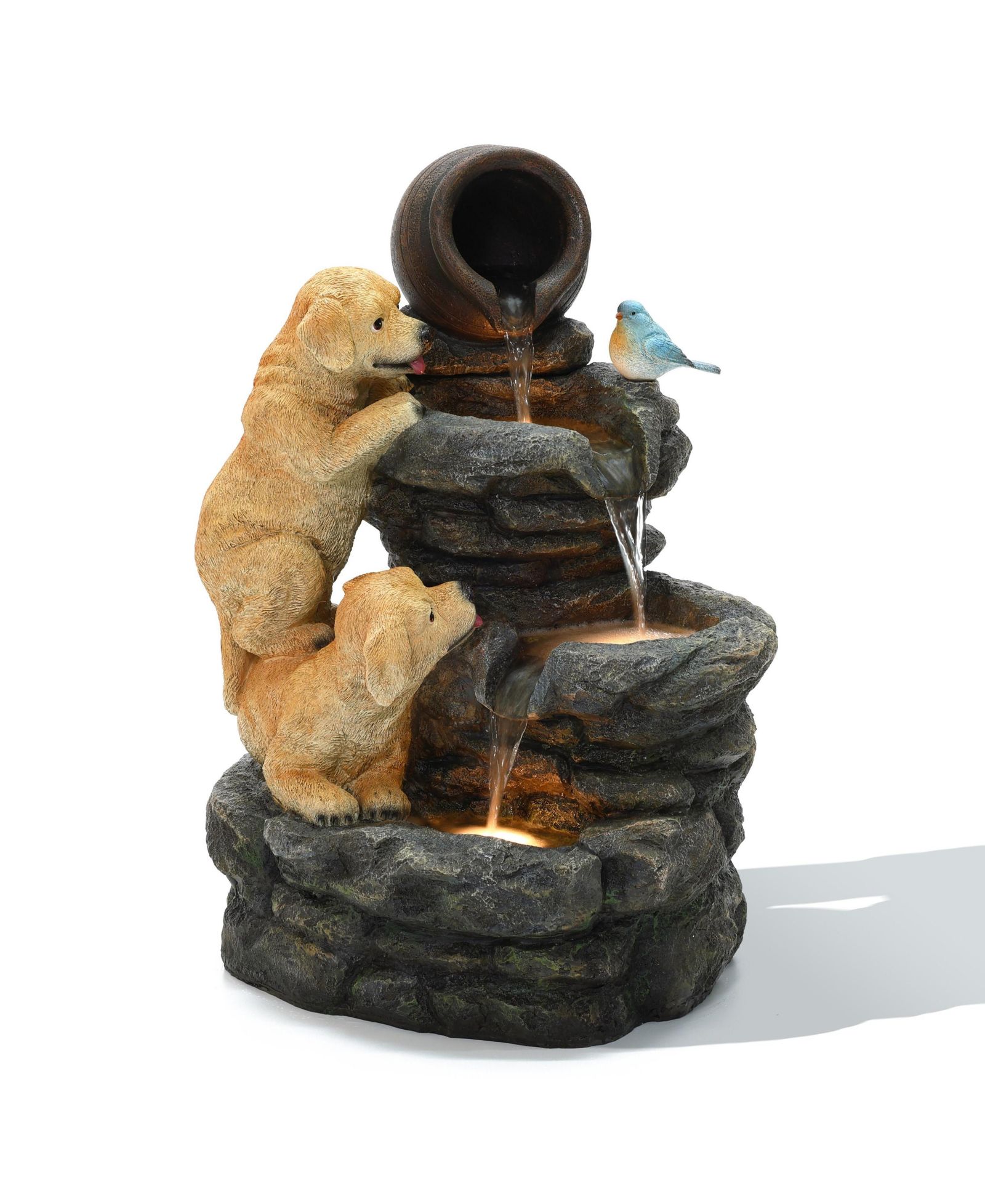 Уличный фонтан LuxenHome Puppy Rock Tower Farmhouse с подсветкой