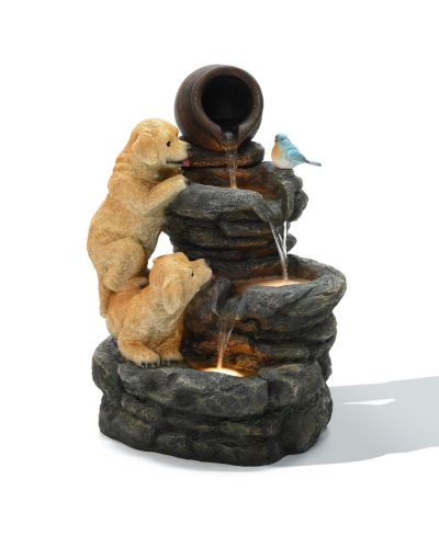 Уличный фонтан LuxenHome Puppy Rock Tower Farmhouse с подсветкой