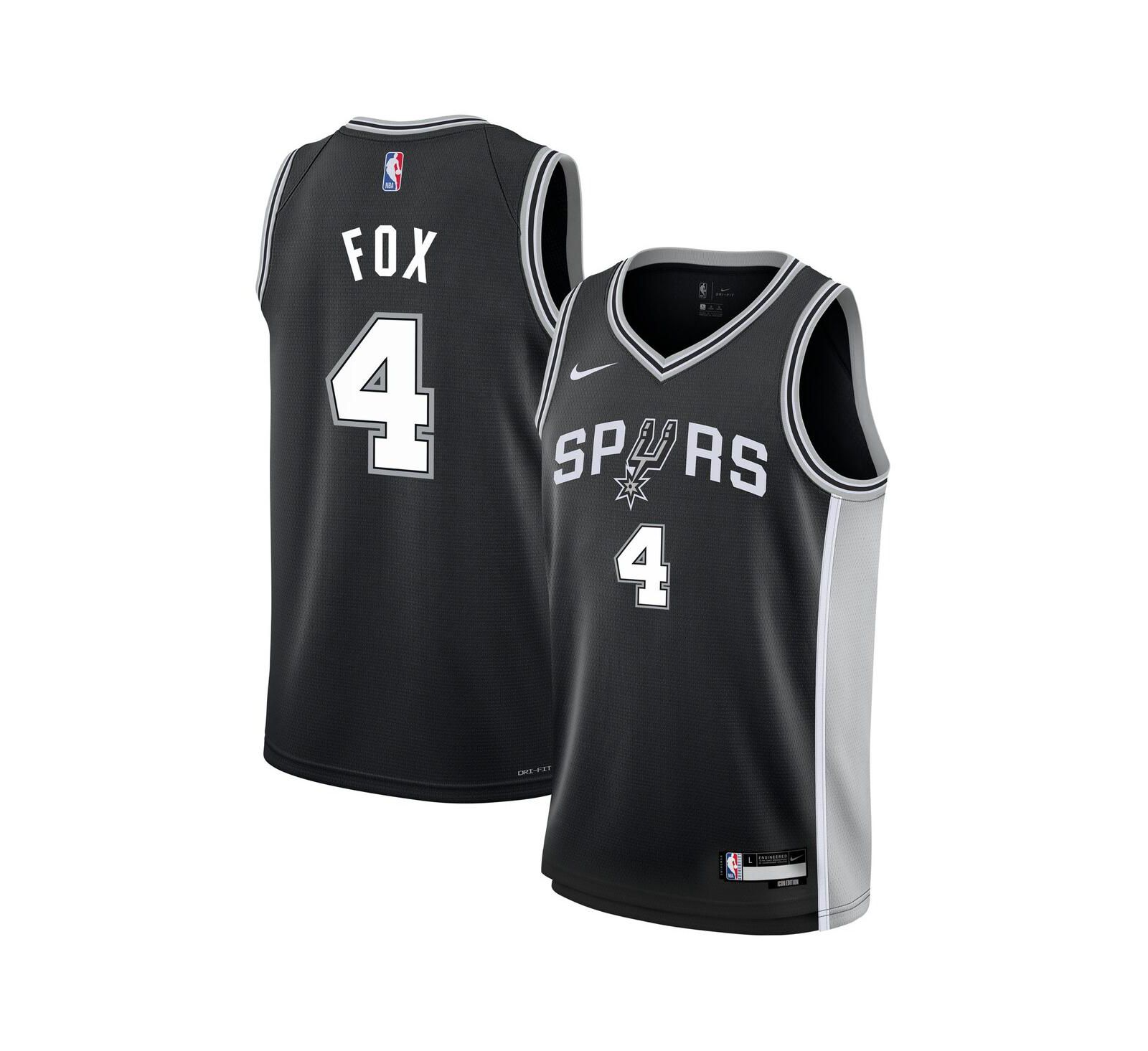 Детская джерси Nike De'Aaron Fox Black San Antonio Spurs Swingman для мальчиков и девочек