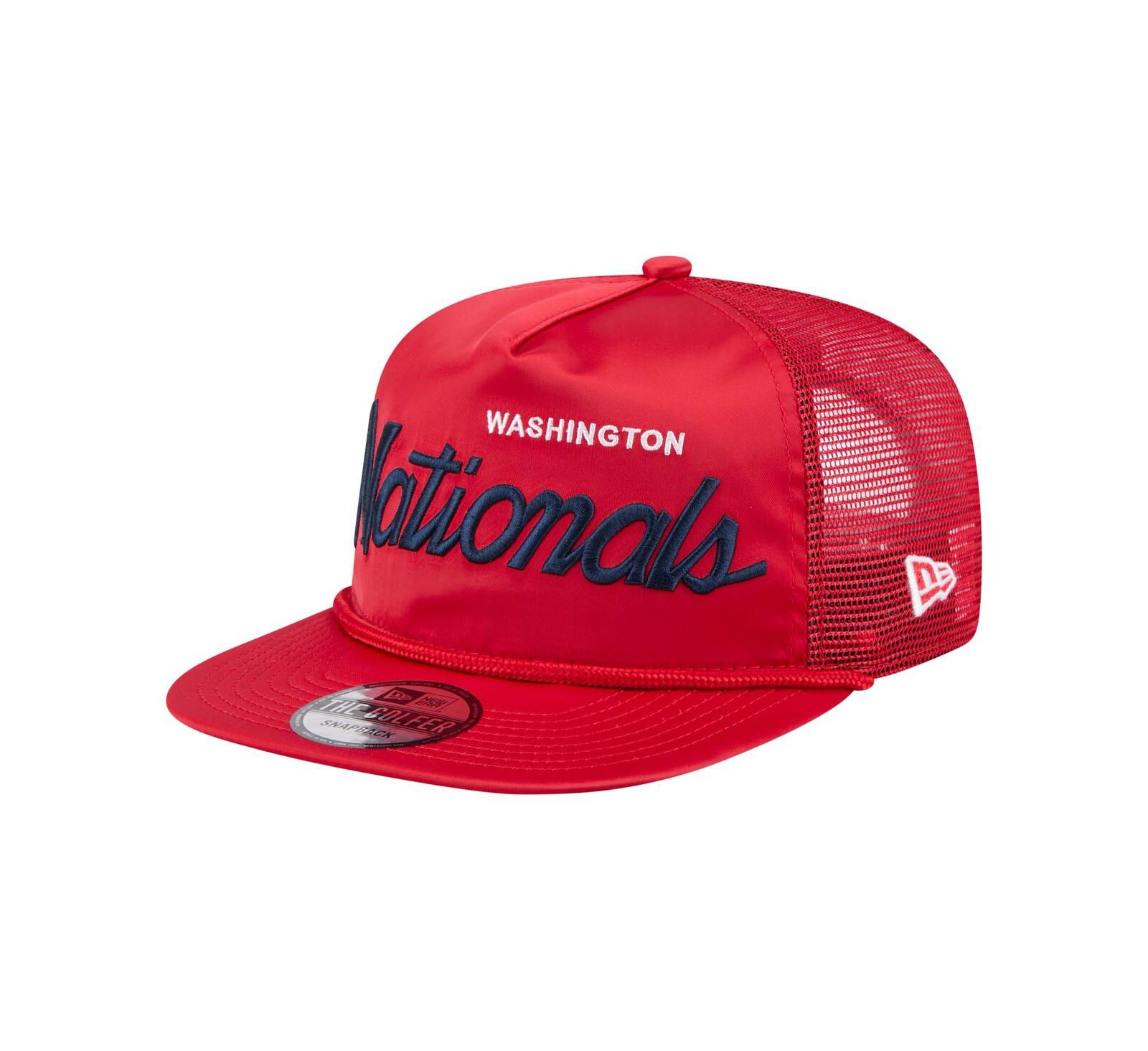 Мужская кепка New Era Red Washington Nationals Retro Satin Script Golfer Adjustable Hat
