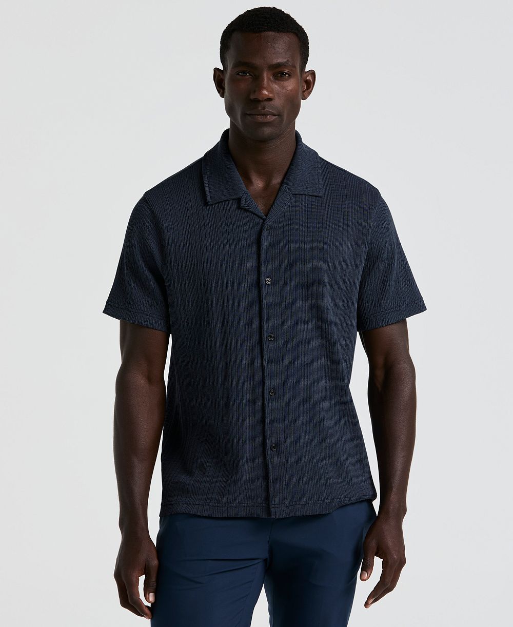 Perry Ellis Men's Short-Sleeve Striped Button-Front Camp Shirt