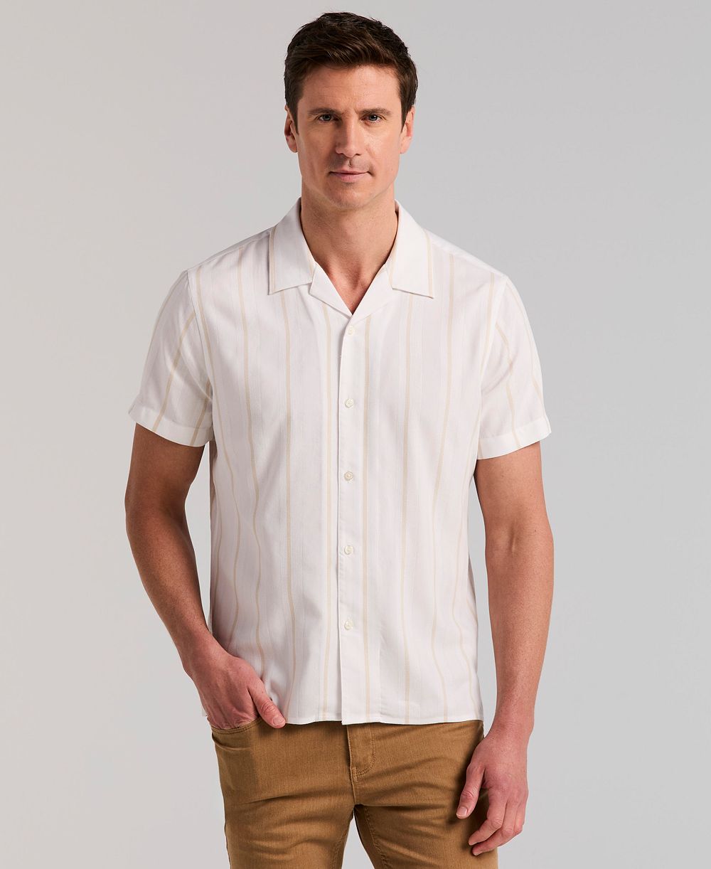 Perry Ellis Men's Striped Camp Shirt