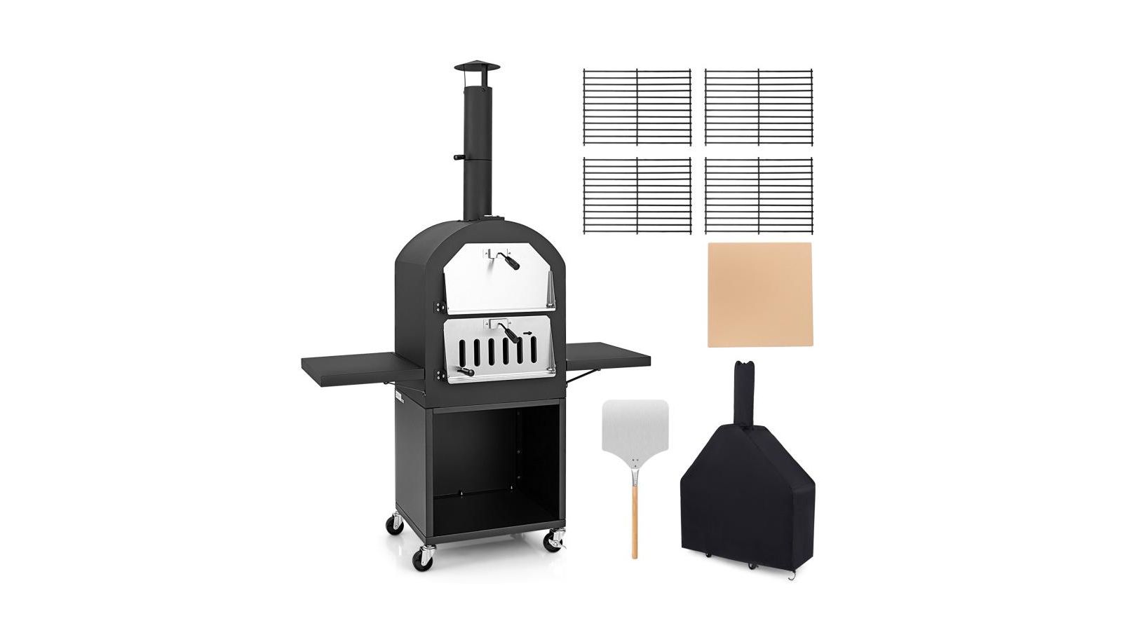 Slickblue Portable Outdoor Pizza Oven with Grill Racks, Thermometer and Weather Cover