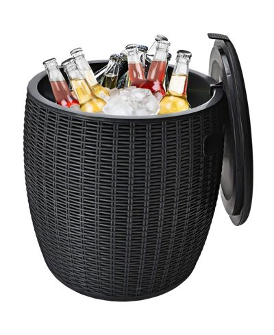 9.5 Gallon 4-in-1 Patio Rattan Cool Bar Cocktail Table Side Table