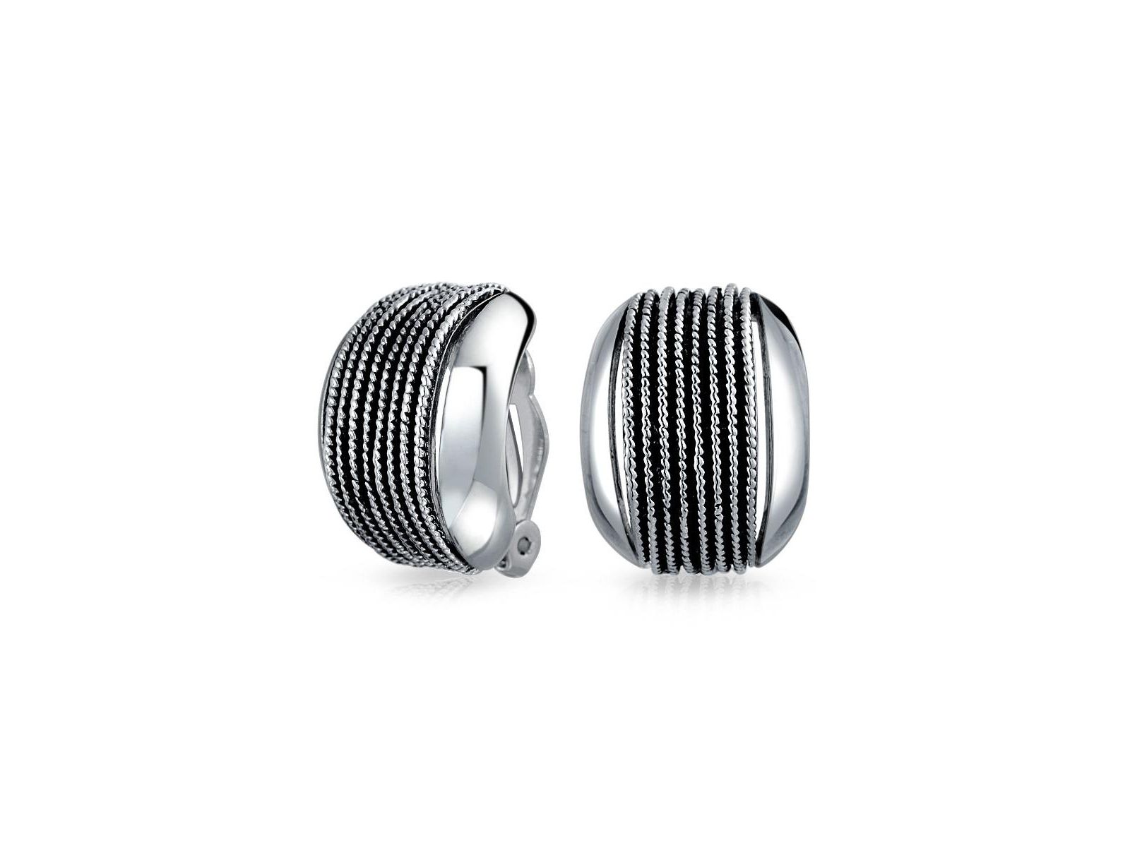 Серьги-клипсы Bling Jewelry Grooved Twist Cable Rope Stripe Oxidized Silver Plated